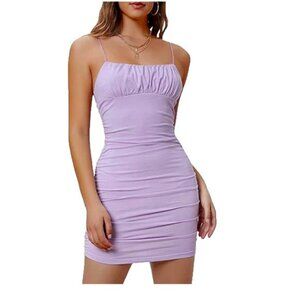 NEW Rooscier Ruched Bust Spaghetti Strap Bodycon Mini Dress Women's S